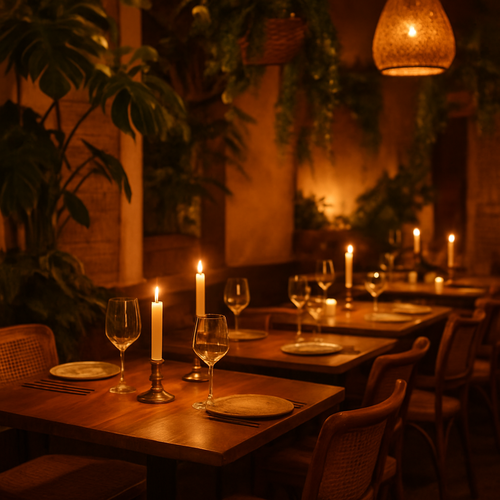 Warmes, gemütliches Interieur des La Latina Restaurants am Abend